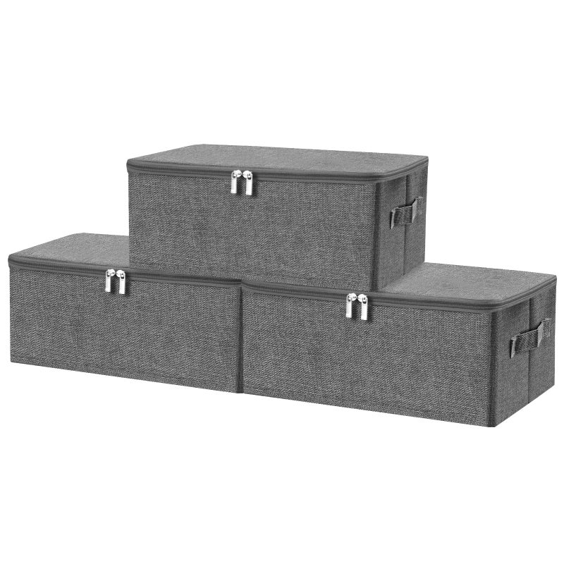 ANMINY 3PCS Storage Bins with Zipper Lids 13 Qt Lidded Fabric Storage Boxes Baskets Cubes with Handles Collapsible Washable Cotton Linen Closet Shelf Clothes Organizer Containers - Gray, Small - Image 1